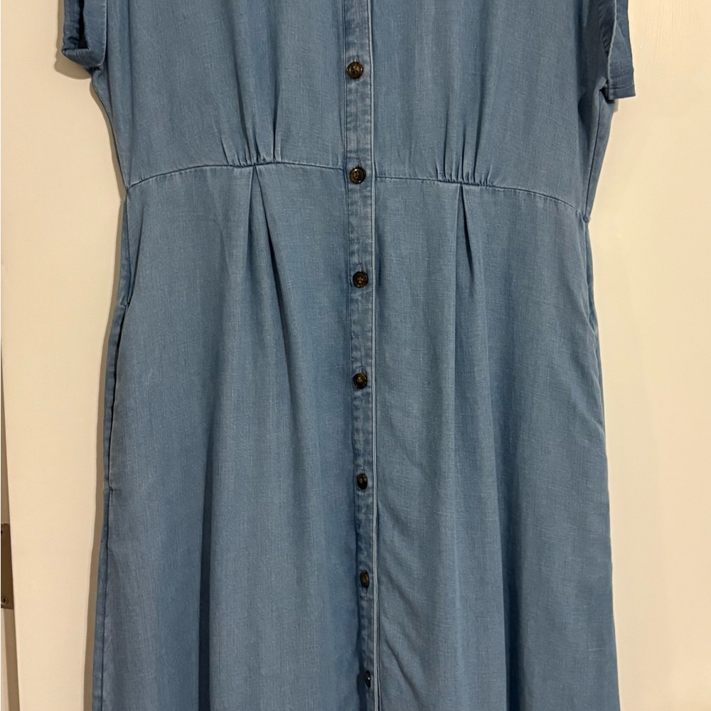 LOFT Blue Buttoned Midi Sundress with Collar